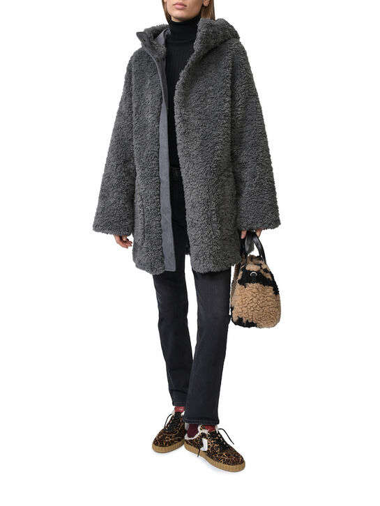 Пальто укороченное из эко-меха, серое Diego M , арт.  | Фото 4