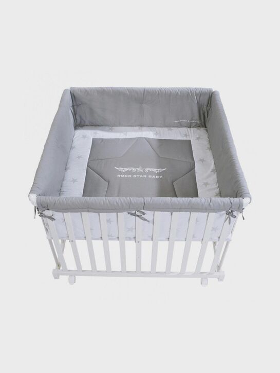 Манеж детский деревянный Roba квадратный 100х100 с мягким бортиком Rock Star Baby, белый  , арт.  | Фото 1