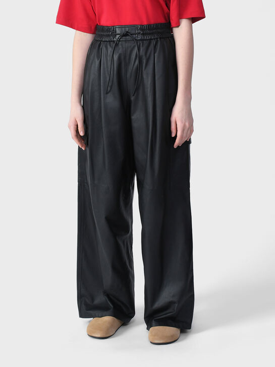 Брюки широкие из кожи, черные Yves Salomon , арт.  | Фото 4