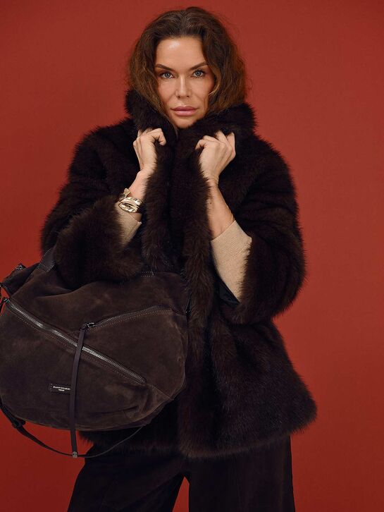 Пальто из эко-меха, коричневое Flashin , арт.  | Фото 4