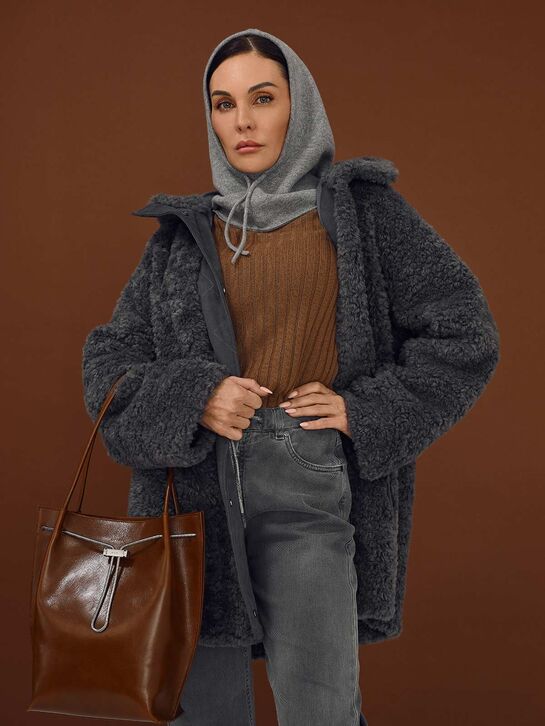 Пальто укороченное из эко-меха, серое Diego M , арт.  | Фото 3