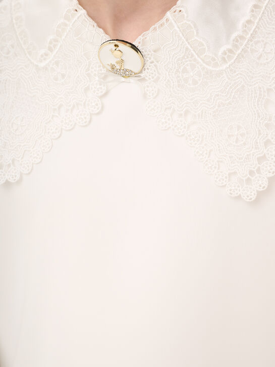 Блуза с брошью и шитьем, белая KengLabel , арт.  | Фото 4