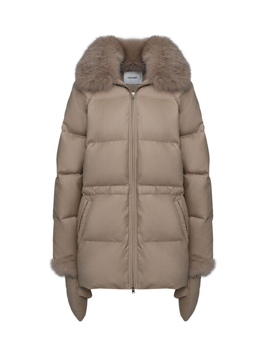 Куртка с воротником из лисы, светло-бежевая Yves Salomon , арт.  | Фото 1