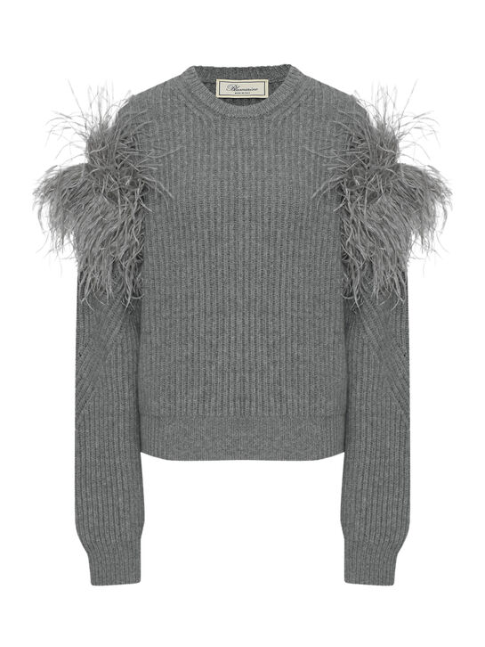 Джемпер с отделкой перьями, серый Blumarine , арт.  | Фото 1