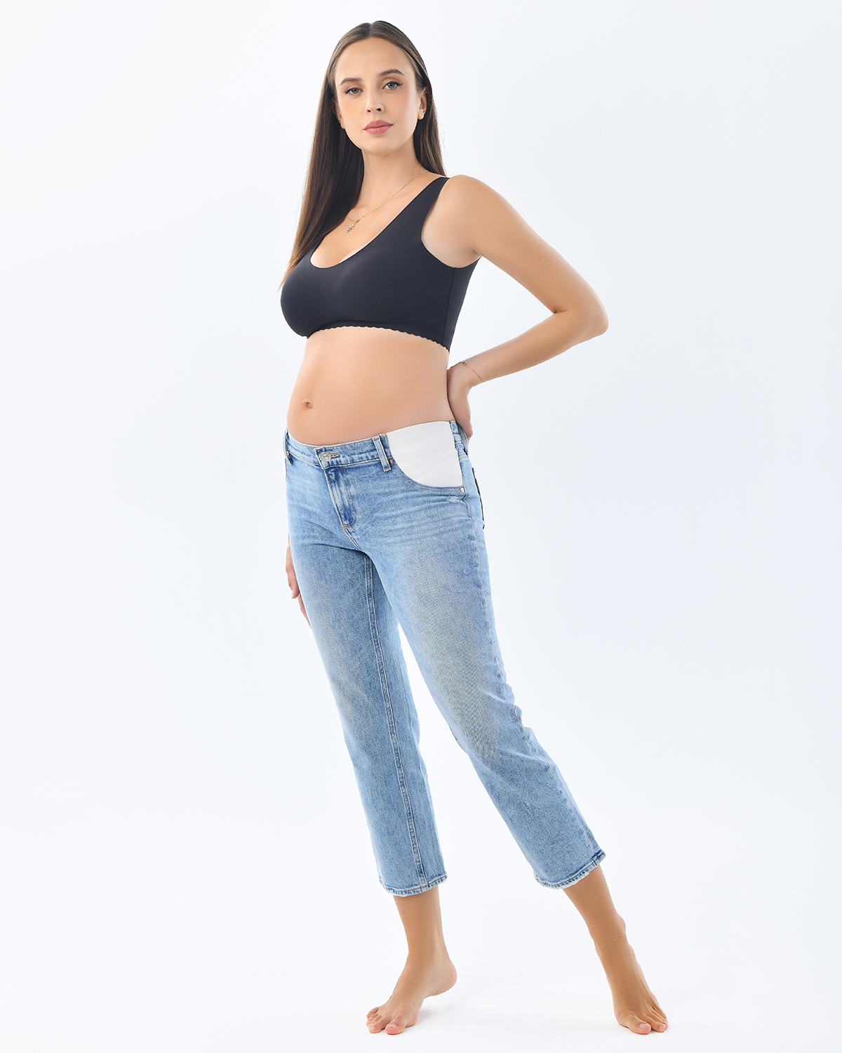 Paige Голубые джинсы для беременных Noella Straight Maternity