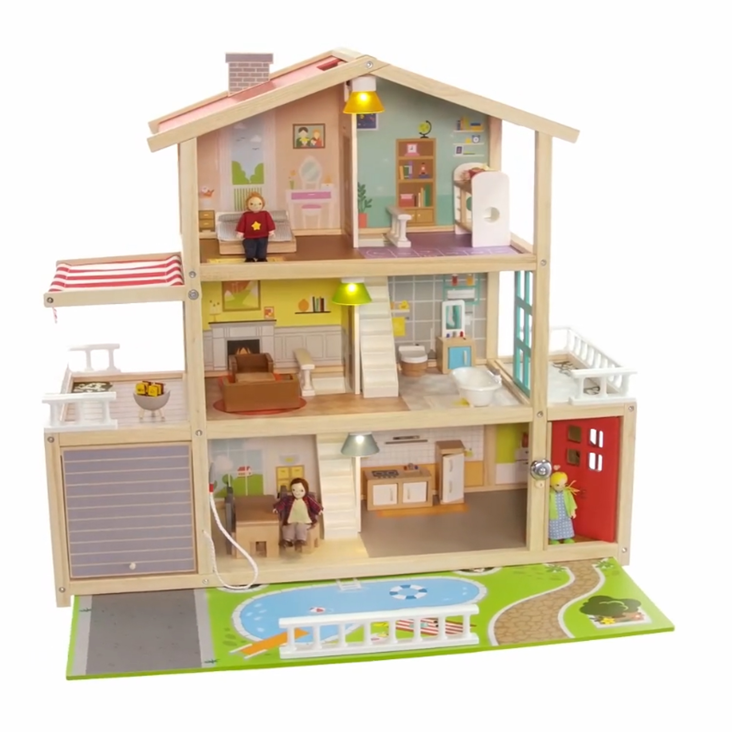 Hape Деревянный кукольный домик &quot;Семейный особняк&quot;, с мебелью, 29 предметов