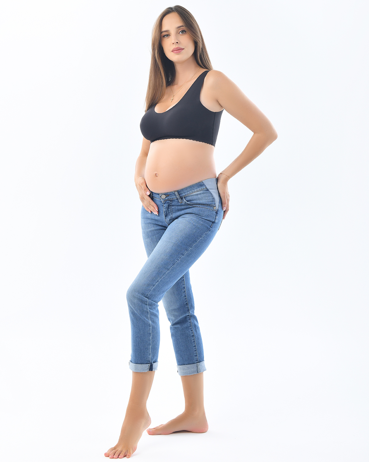 Pietro Brunelli Голубые джинсы для беременных BOYFRIEND с подворотами