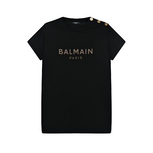 Черная футболка с логотипом из стразов Balmain Черный, арт. 6Q8211 J0006 930OR | Фото 1
