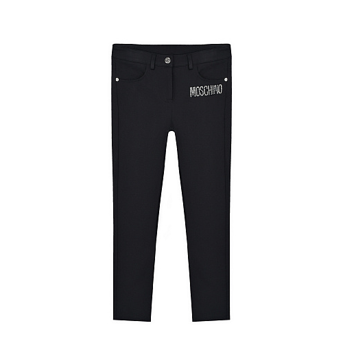 Черные брюки с лого из стразов Moschino Черный, арт. HDP04I LJA00 60100 | Фото 1