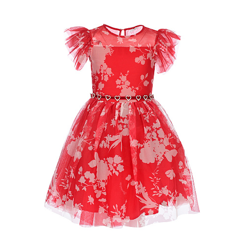 Красное платье с поясом со стразами Monnalisa Красный, арт. 710906 0665 4302 | Фото 1
