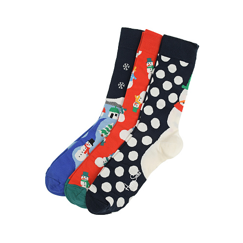 Носки с новогдним принтом, набор 3 пары Happy Socks Мультиколор, арт. XSNO08 6500 | Фото 1