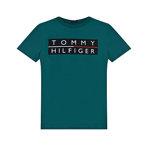 Бирюзовая футболка с логотипом Tommy Hilfiger , арт. KB0KB06675 MS5 | Фото 1
