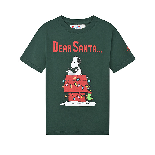 Зеленая футболка с принтом &quot;Dear Santa&quot; Saint Barth Зеленый, арт. CAMERON SNOOPY DEAR 51 | Фото 1