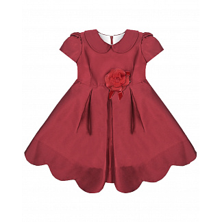 Красное атласное платье с цветком на талии Baby A Красный, арт. L2765 605 | Фото 1
