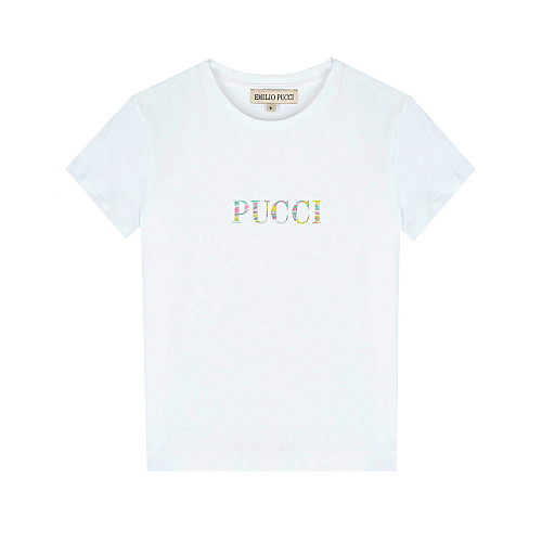 Белая футболка с разноцветным лого Emilio Pucci Белый, арт. 9Q8161 J0019 100 | Фото 1