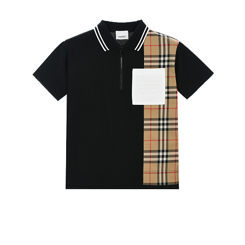 Черная футболка-поло с бежевой вставкой Burberry Черный, арт. KB5-MATTHEW:128060 8042316 BLACK A1189 | Фото 1