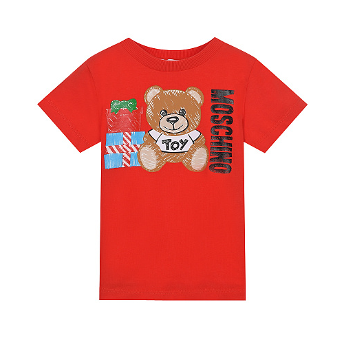 Красная футболка с принтом &quot;медвежонок и подарки&quot; Moschino Красный, арт. HMM03T LBA24 50109 | Фото 1