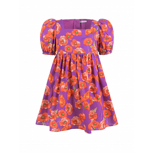 Фиолетовое платье с принтом &quot;Маки&quot; Dolce&Gabbana Мультиколор, арт. L52DZ5 HS5MK HP3IW | Фото 1