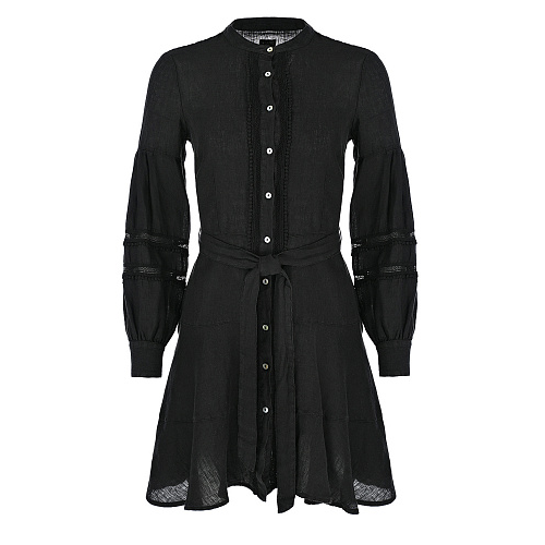 Черное платье с поясом 120% Lino Черный, арт. V0W49DX0000115000 V065 | Фото 1