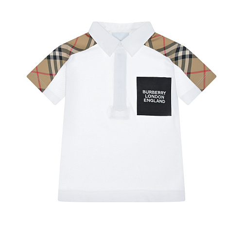 Белая футболка-поло с бежевыми вставками Burberry Белый, арт. IB5-MINI-JOHNATHAN:128060 8042312 WHITE A1464 | Фото 1
