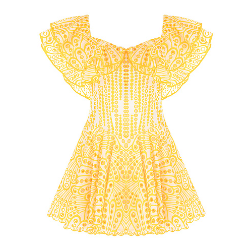 Короткое белое платье с желтым шитьем Charo Ruiz , арт. 223612 WHITE/YELLOW | Фото 1