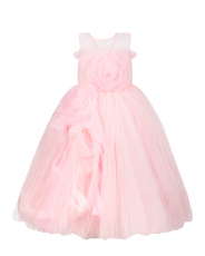 Розовое платье с объемной цветочной аппликацией