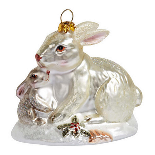 Подвеска Кролик с крольчонком белые на полянке (стекло) 6,5х10х9 см Holiday Classics , арт. 53293 | Фото 1