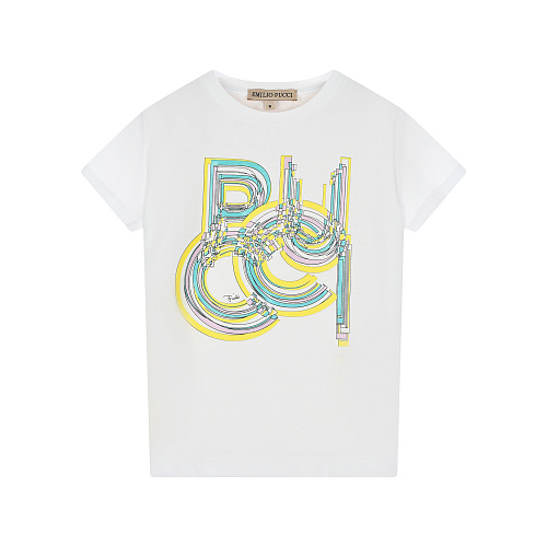 Белая футболка с разноцветным лого Emilio Pucci Белый, арт. 9Q8171 J0019 100 | Фото 1