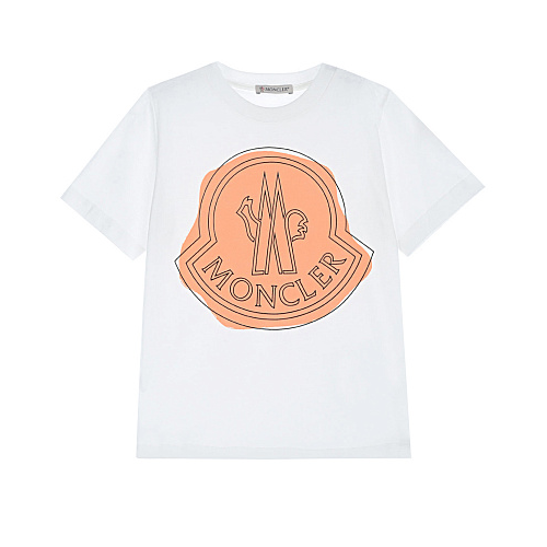 Белая футболка с оранжевым логотипом Moncler Белый, арт. 8C00038 83907 030 | Фото 1
