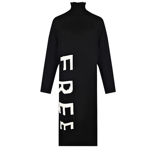Черное платье с принтом &quot;FREE&quot; 5 Preview Черный, арт. 5PW21011AW NOIR | Фото 1