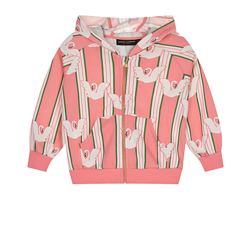 Розовая спортивная куртка в полоску с принтом &quot;лебеди&quot; Mini Rodini Розовый, арт. 22720151 28 | Фото 1