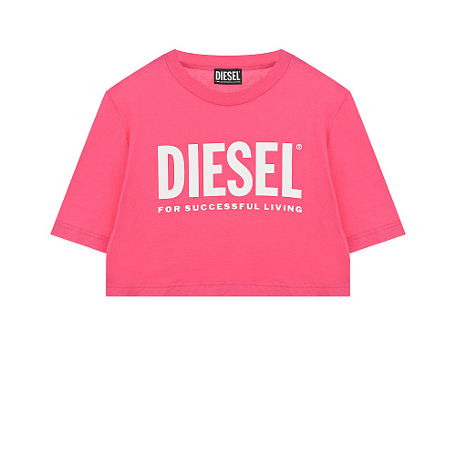 Укороченная розовая футболка с белым лого Diesel Розовый, арт. J00610 00YI9 K369 | Фото 1