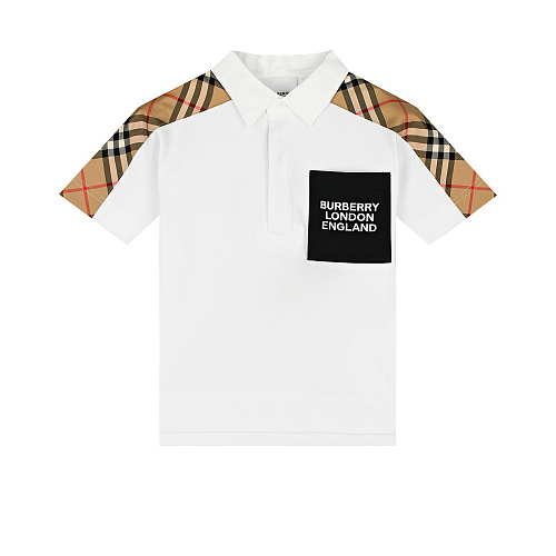 Белая футболка-поло с бежевыми вставками в клетку Burberry Белый, арт. KB5-JOHNATHAN:128060 8042306 WHITE A1464 | Фото 1