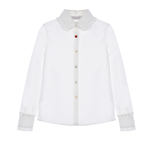 Белая рубашка с отделкой рюшами Monnalisa Белый, арт. 188CAMS 8114 0001 | Фото 1