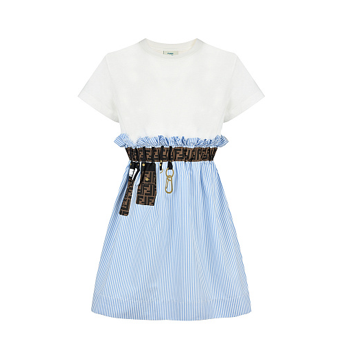 Платье с юбкой в бело-голубую полоску Fendi Мультиколор, арт. JFB472 AG39 F11H1 | Фото 1