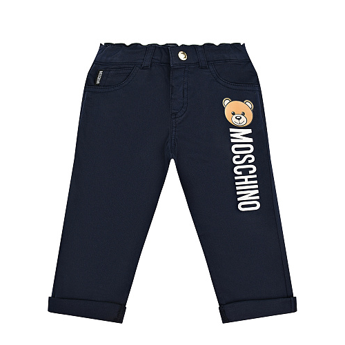 Синие поплиновые брюки с логотипом Moschino Синий, арт. MQP02M LRC03 40016 | Фото 1