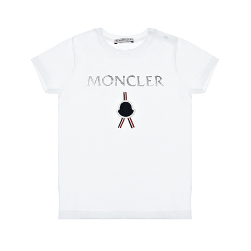 Белая футболка с серебристым логотипом Moncler Белый, арт. 8C72310 8790A 002 | Фото 1
