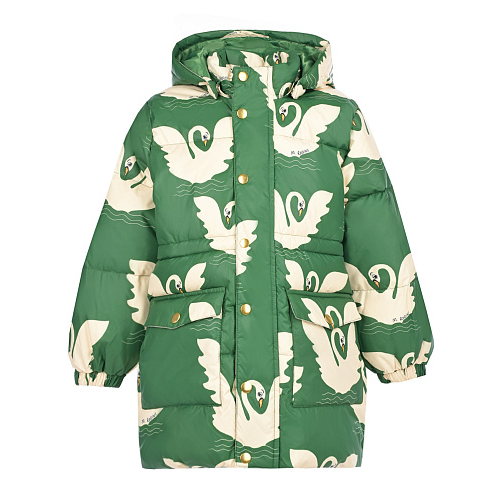 Зеленая куртка с принтом &quot;лебеди&quot; Mini Rodini Зеленый, арт. 22710115 75 | Фото 1
