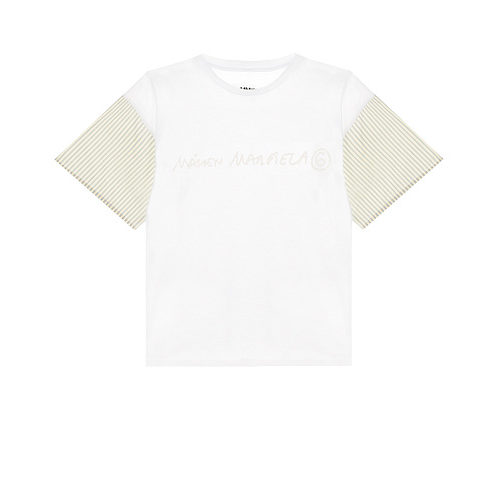 Белая футболка с рукавами в полоску MM6 Maison Margiela Белый, арт. M60147 MM022 M6100 | Фото 1