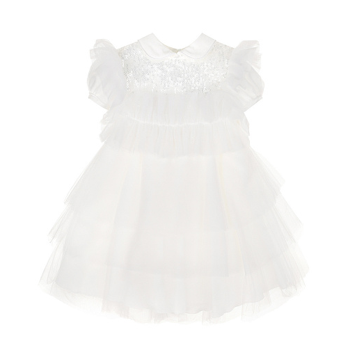 Белое платье с рюшами и пайетками Aletta Белый, арт. HP220333-52C P708 PANNA | Фото 1