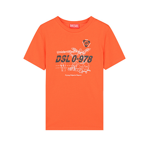 Оранжевая футболка с принтом &quot;DSL 0-978&quot; Diesel Оранжевый, арт. J00850 0HAYU K30I | Фото 1
