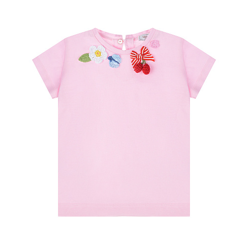 Розовая футболка с аппликациями Monnalisa Розовый, арт. 319617 9206 0090 | Фото 1