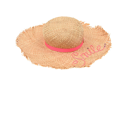 Соломенная шляпа с надписью &quot;Smile&quot; Il Trenino Бежевый, арт. 21-5205 | Фото 1