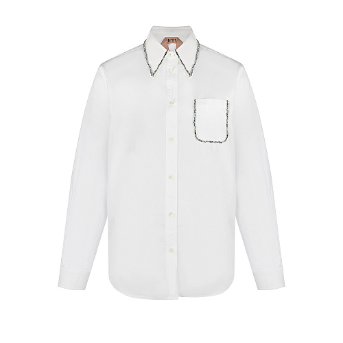 Белая поплиновая рубашка с вышивкой No. 21 Белый, арт. N2MG052 0605 1101 | Фото 1