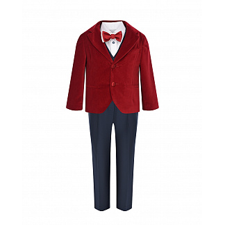 Комплект: бархатный пиджак, жилет, рубашка, брюки и бабочка Baby A Мультиколор, арт. D2663/G 148 | Фото 1