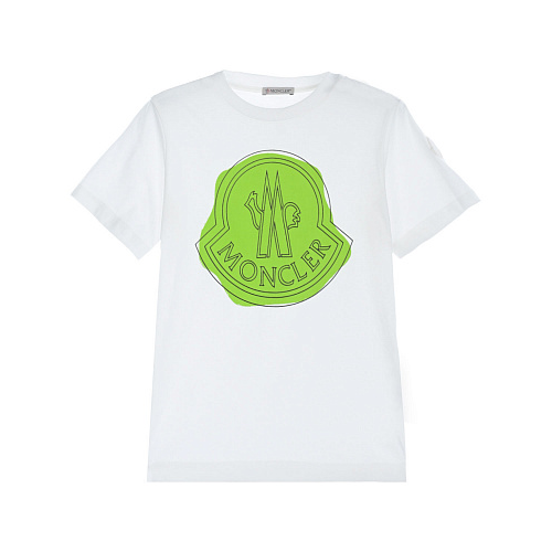Белая футболка с зеленым логотипом Moncler Белый, арт. 8C00038 83907 083 | Фото 1