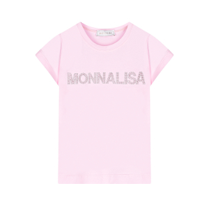 Розовая футболка с лого из стразов