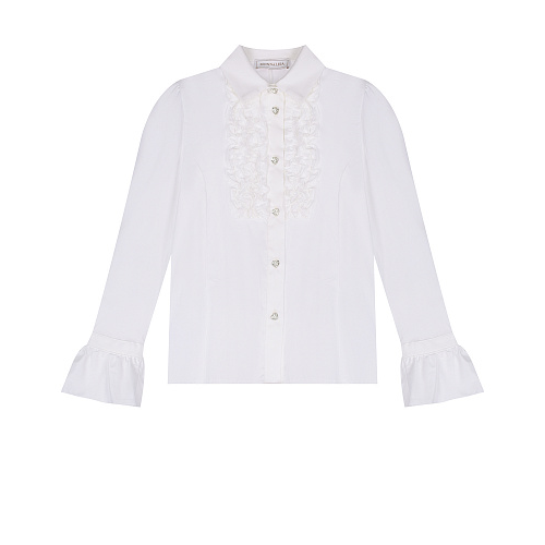 Белая рубашка с кружевной отделкой Monnalisa Белый, арт. 180CAU 0113 0099 | Фото 1