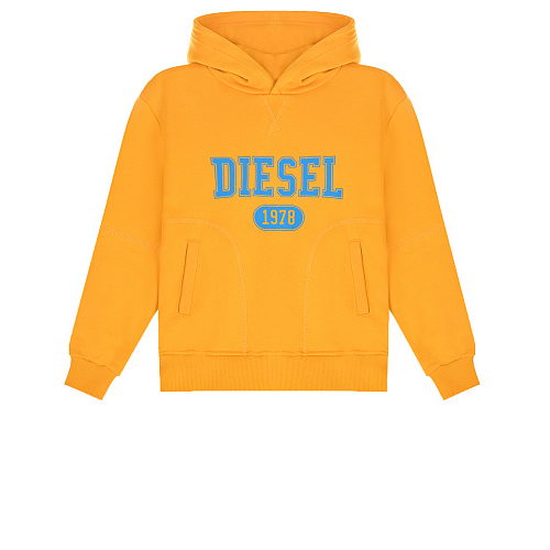 Желтая толстовка-худи с голубым лого Diesel Желтый, арт. J00891 KYAUH K27B | Фото 1