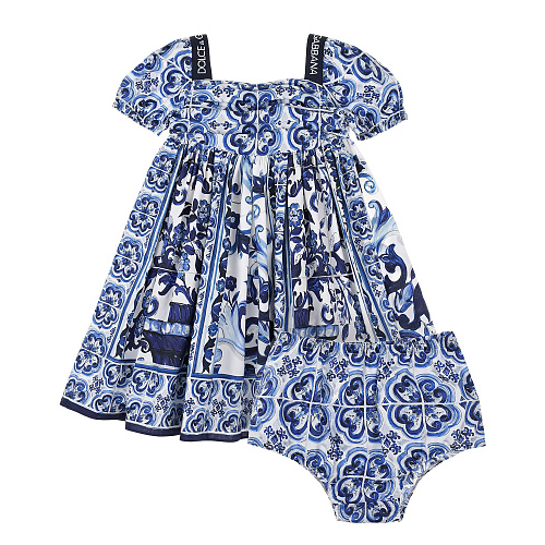Сине-белое платье с принтом &quot;майолика&quot; Dolce&Gabbana Мультиколор, арт. L23DH4 G7EX9 HA3TN | Фото 1